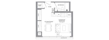 a floor plan of a small house with a bedroom and a bathroom