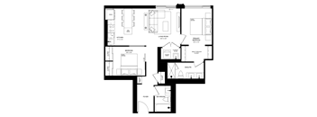 A floor plan of a house with labeled rooms such as "Kitchen", "Bedroom", and "Bathroom".