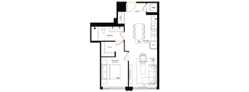 A floor plan of a house with a kitchen, living room, and bedrooms.