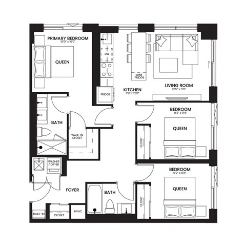 a floor plan of a unit with a bedroom and a living room