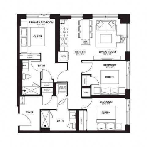 a floor plan of a unit with a bedroom and a living room