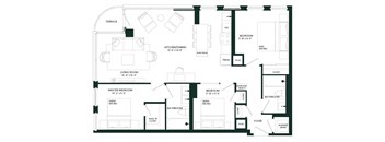 a floor plan of a home with a large open area and a large bedroom
