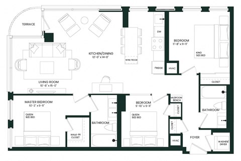 a floor plan of a home with a large open area and a large bedroom