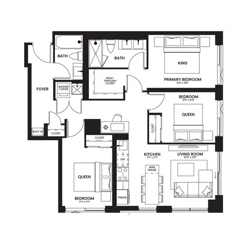 floor plan of the upper level of an open floor plan house