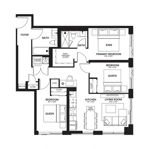 floor plan of the upper level of an apartment building