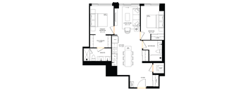 A floor plan of a house with a primary bedroom, living room, kitchen, bathroom, and foyer.