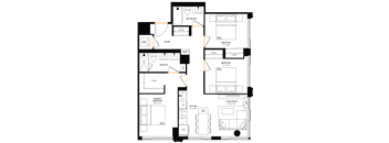 A floor plan of a house with labeled rooms such as Bathroom, Bedroom, Living Room, Kitchen, and Dining Room.