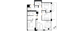 A floor plan of a house with labeled rooms such as Bathroom, Bedroom, Living Room, and Kitchen.