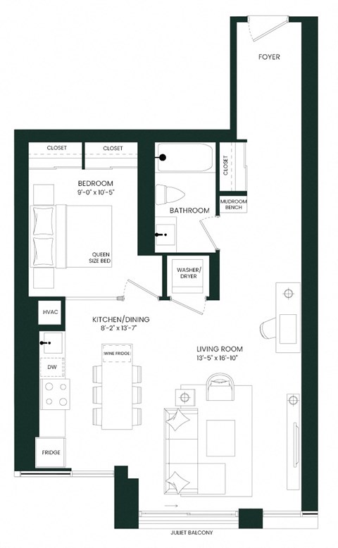 a floor plan of a house with a bedroom and a living room