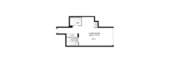 a floor plan of a house with a bedroom and a living room