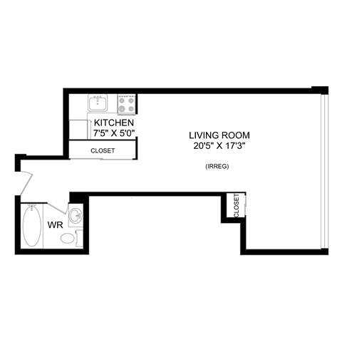 a floor plan of a house with a bedroom and a living room