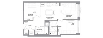 a floor plan of an apartment with a bedroom and a living room