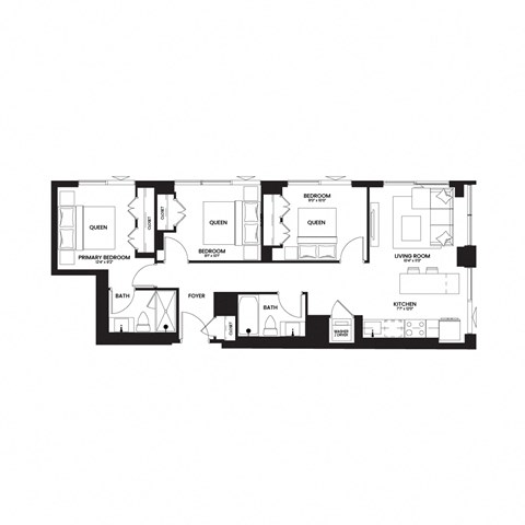 the floor plan of 2 and 3 bedroom apartments