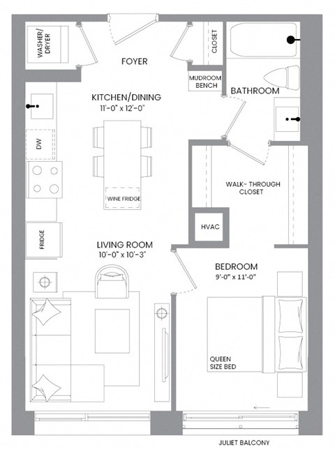 a floor plan of a house with a bedroom and a living room