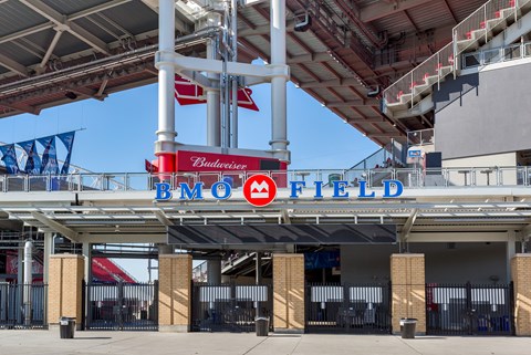 A stadium with a sign that says BMO Field.