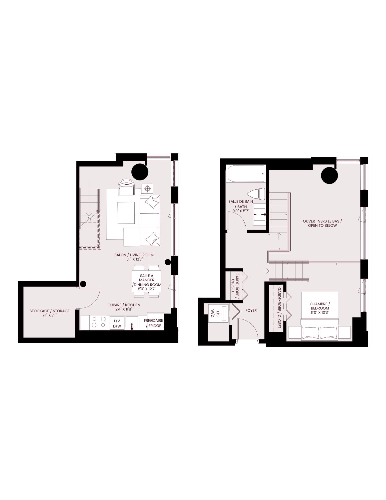 the plan of two different floor plans of a house