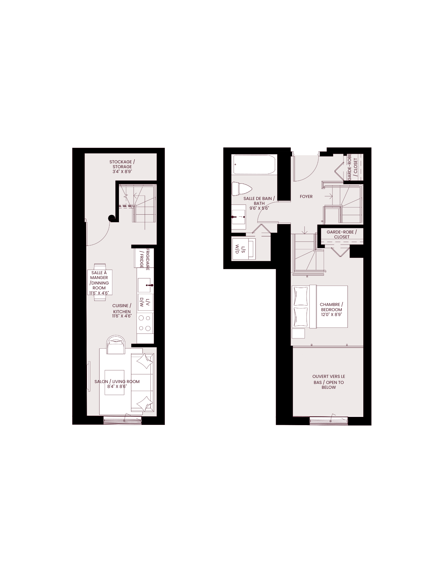 the plan of two different floor plans of a house