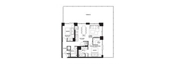 a floor plan of a house with a bedroom and a living room