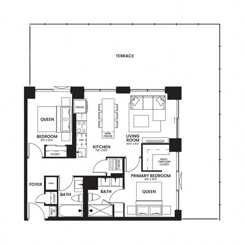 a floor plan of a house with a bedroom and a living room