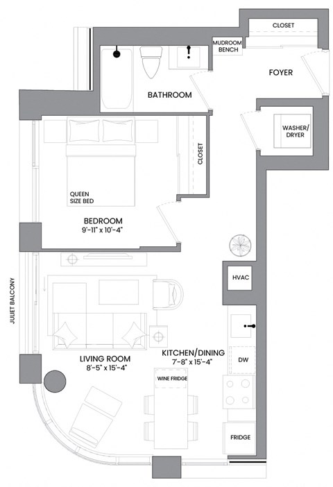 a floor plan of a house with a bedroom and a living room