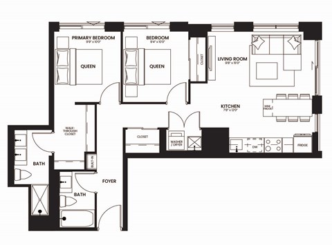 a floor plan of a residence with an open floor plan with a bedroom