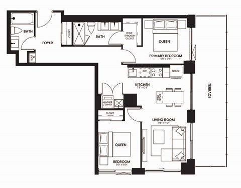a floor plan of a house with a bedroom and a living room
