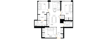 A floor plan of a house with labeled rooms such as "Kitchen", "Bathroom", and "Living Room".