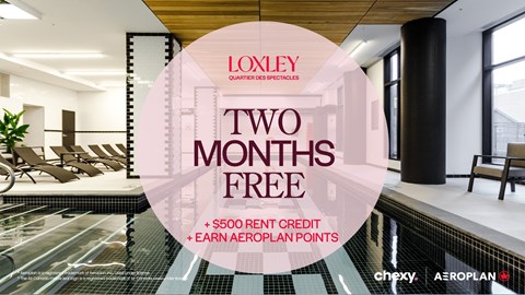 A promotional image for a two months free offer on a rental credit and aeroplan points.
