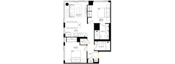 A floor plan of a house with labeled rooms such as Living Room, Kitchen, and Bathroom.