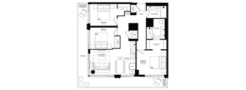 A black and white floor plan of a house with labeled rooms.