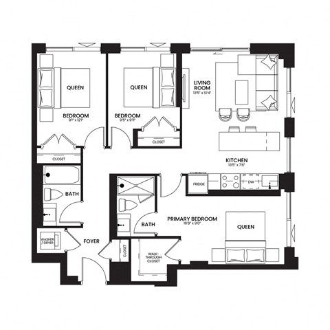 floor plan of the upper level of an open floor plan house