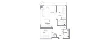 a floor plan of a small house with two bedrooms and a bathroom