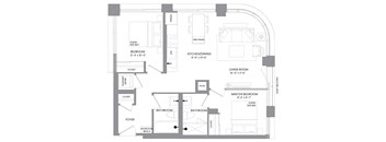 a floor plan of an apartment with a bedroom and a living room