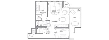a floor plan of a house with a bedroom and a living room