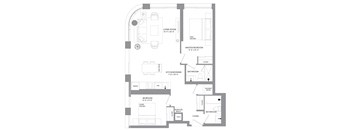 a floor plan of a house with a bedroom and a living room