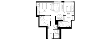A floor plan of a house with a kitchen, living room, and multiple bathrooms.