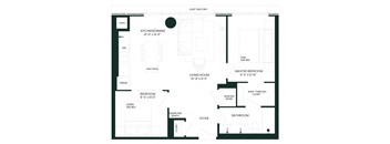 a floor plan of a room with a bedroom and a living room