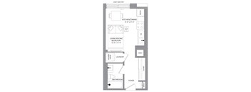 a floor plan of a small house with a bedroom and a bathroom