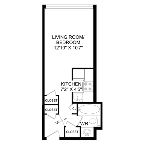 a floor plan of a 1 bedroom floor plan