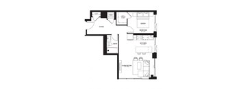 a floor plan of a house with a bedroom and a living room