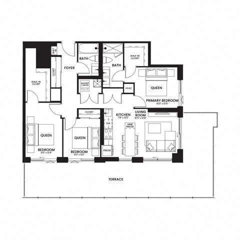 floor plan of the upper level of the renovated house