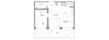 a floor plan of a house with a bedroom and a living room