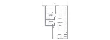 a floor plan of a living room with a bedroom and a bathroom