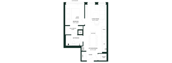 a floor plan of a house with a bedroom and a living room