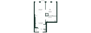 a floor plan of a house with a bedroom and a living room