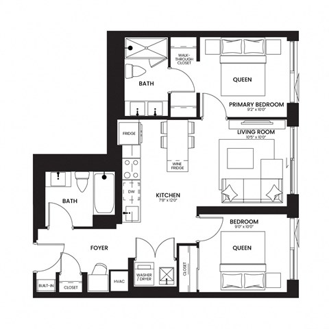 a floor plan of a unit with bedrooms and baths