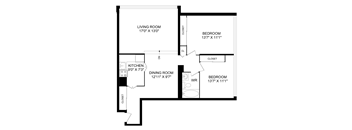 a floor plan of a living room with a kitchen and a dining room