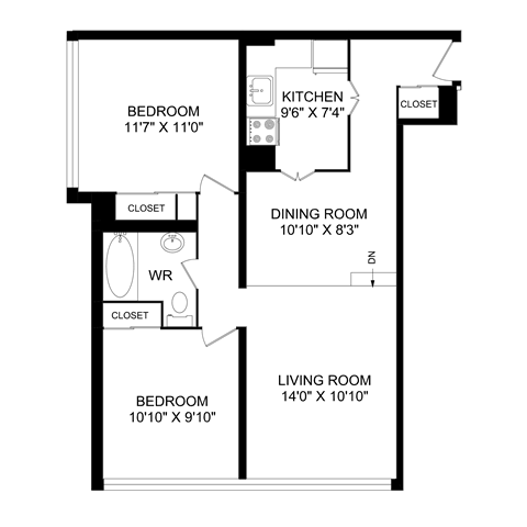 a floor plan of a house with a bedroom and a living room