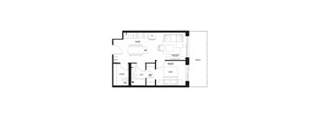 rectangular floor plan of a home with a black and white floor plan