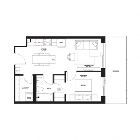 rectangular floor plan of a home with a black and white floor plan